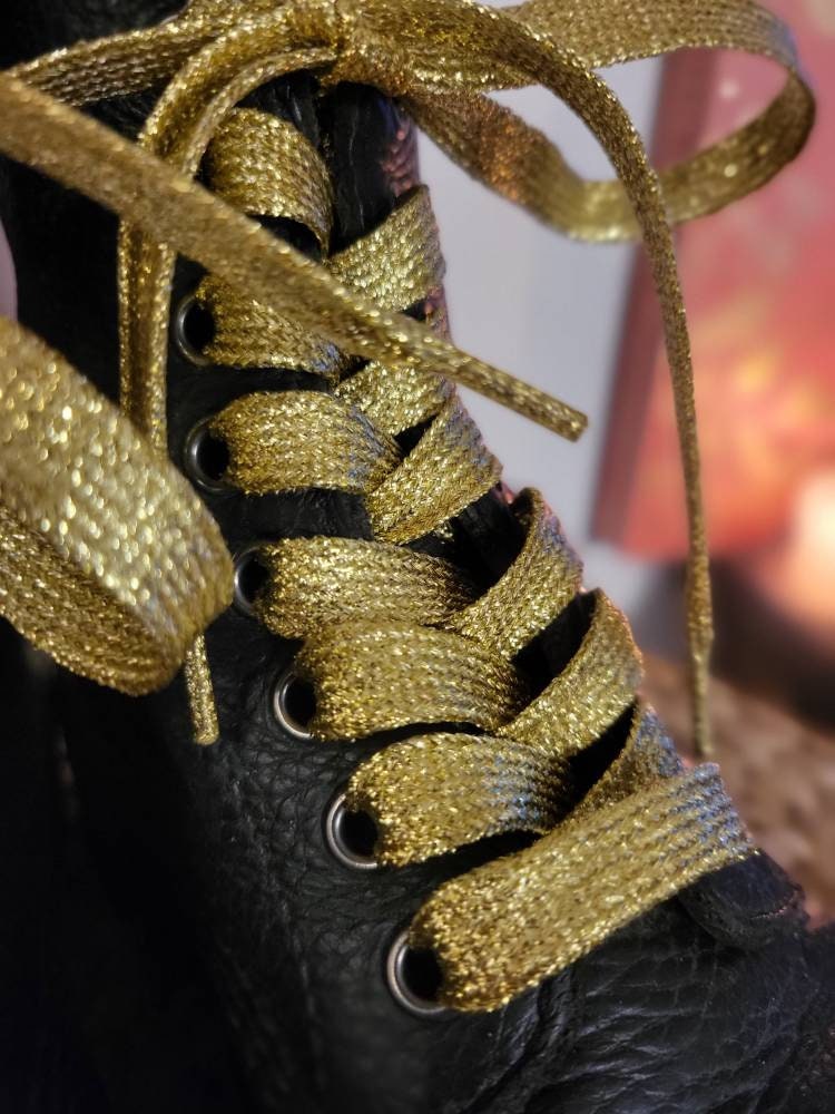 Flat laces for shoes in lurex 140cm - golden sequin